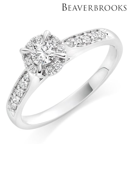Beaverbrooks 18ct White Gold Diamond Halo Engagement Ring (117138) | £1,950