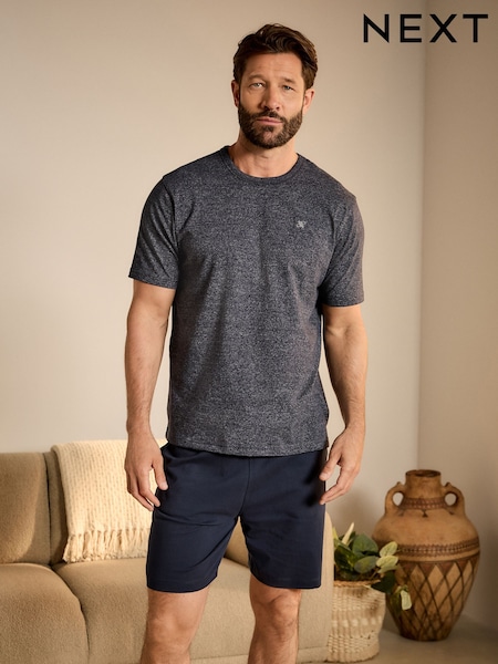 Navy Blue Stripe Jersey Pyjamas Shorts Set (132006) | £24