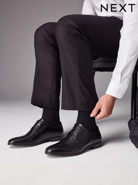 Black Wide Fit Leather Plain Derby Shoes (695280) | £40