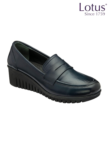 Lotus Blue Leather Slip-On Wedge Shoes (AA6085) | £70