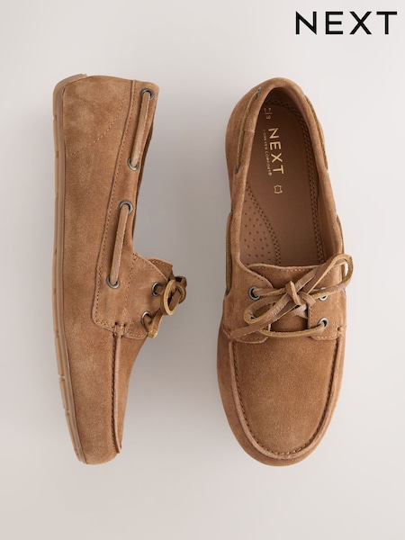 Tan Brown Standard Fit Forever Comfort® Leather Round Toe Boat Shoes (AA6874) | £46