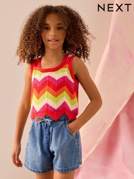 Orange/White Zigzag Knitted 100% Cotton Vest (3-16yrs) (AB7198) | £16 - £21