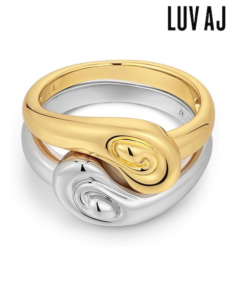 Luv Aj Gold Tone The Two-Tone Coquille Ring Set - Size 5 (AP6357) | £98