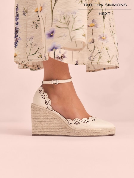 Bone Tabitha Simmons x Next Rosa Leather Laser Cut Detail Espadrille Wedges (AR0676) | £145