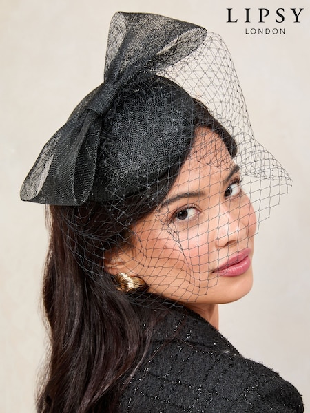 Lipsy Black Dome Bow Fascinator with Net Veil (AV7366) | £28