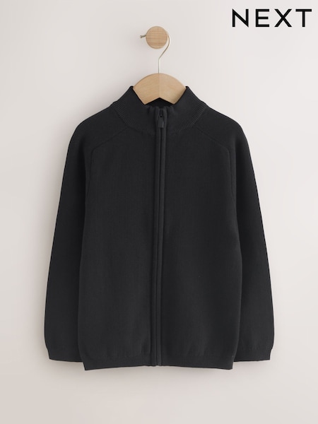 Black Zip Through Knitted Cardigan (3-16yrs) (AY8617) | £16 - £21