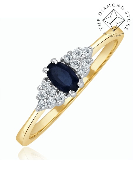 The Diamond Store 9K Yellow Gold 5 x 3mm Sapphire and Diamond Ring (F27082) | £365