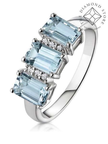 The Diamond Store 9K White Gold Aquamarine Blue 1.65CT And Diamond Ring (F27276) | £399