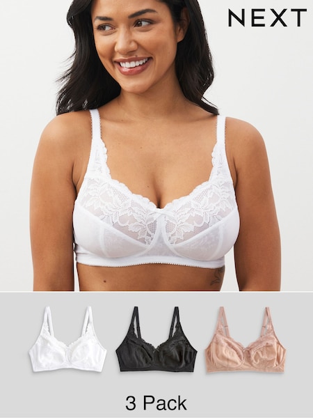 Black/White/Praline Nude Total Support Full Cup Lace Ultimate Comfort Bras 3 Pack (N40064) | £46