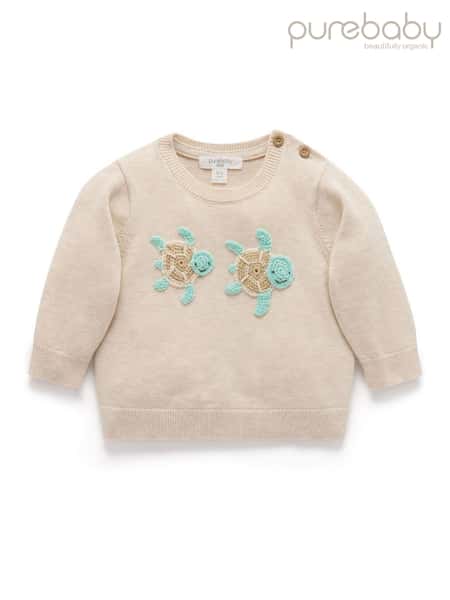 Purebaby Natural Turtle Crocheted 100% Cotton Jumper (W29811) | £35