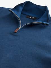 Cobalt Blue Plain Regular Fit 100% Cotton Premium Quarter Zip Jumper - Image 6 of 7