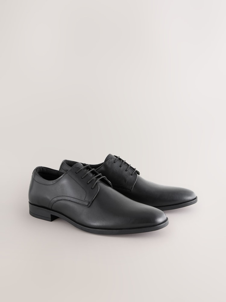 Black Standard Fit Leather Plain Derby Shoes - Image 1 of 7