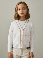 Reiss Cream Juni Wool-Blend Stripe-Detail Cardigan With Cashmere - Image 3 of 4
