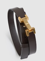 Reiss Chocolate Hayley Leather Square Hinge Belt - Image 4 of 4
