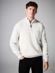 Oatmeal Stag Plain Regular Fit 100% Cotton Premium Quarter Zip Jumper - Image 1 of 7