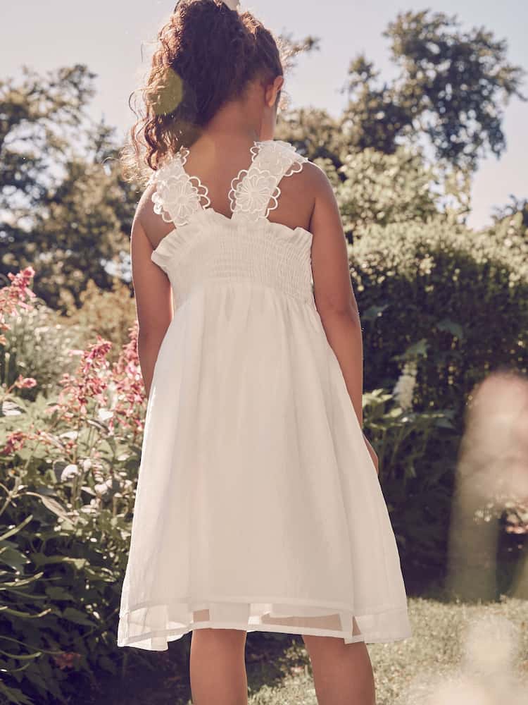 Laura Ashley Ecru White Flower Organza Dress - Image 2 of 9